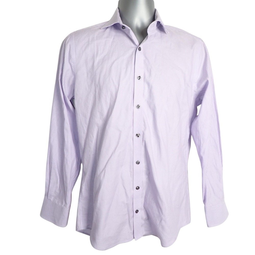 Twillory Men's Non-Iron Safe Cotton Gingham Dress Shirt Purple 16.5 34/35